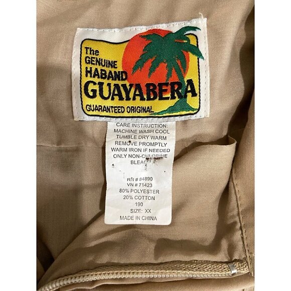 The Genuine Haband Guayabera Mens Cubin Style Button Up Shirt XXL Tan Embroidere - Picture 6 of 6
